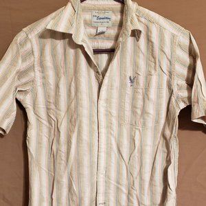 U.S. Expedition, Size Small, short sleeve, button-down shirt, beige, pink, blue